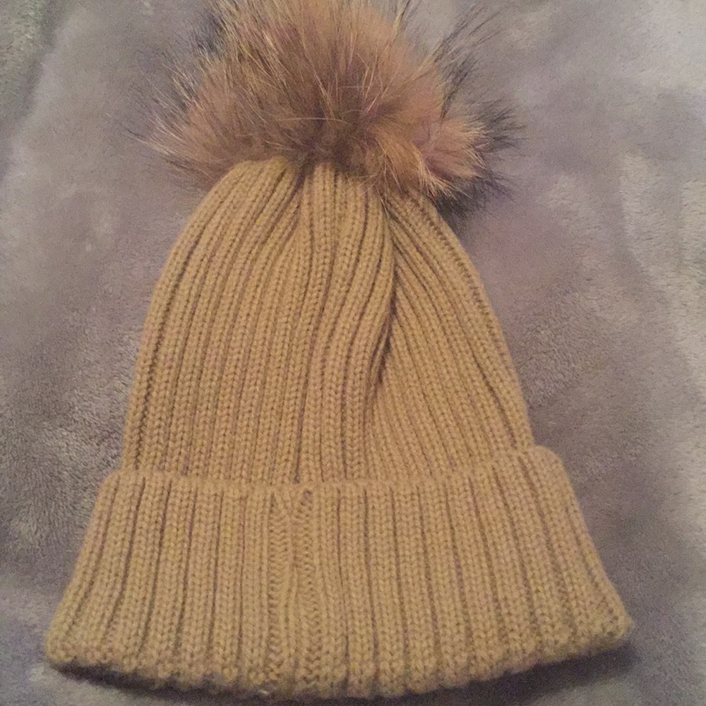 Fur puff beanie hat, brand new